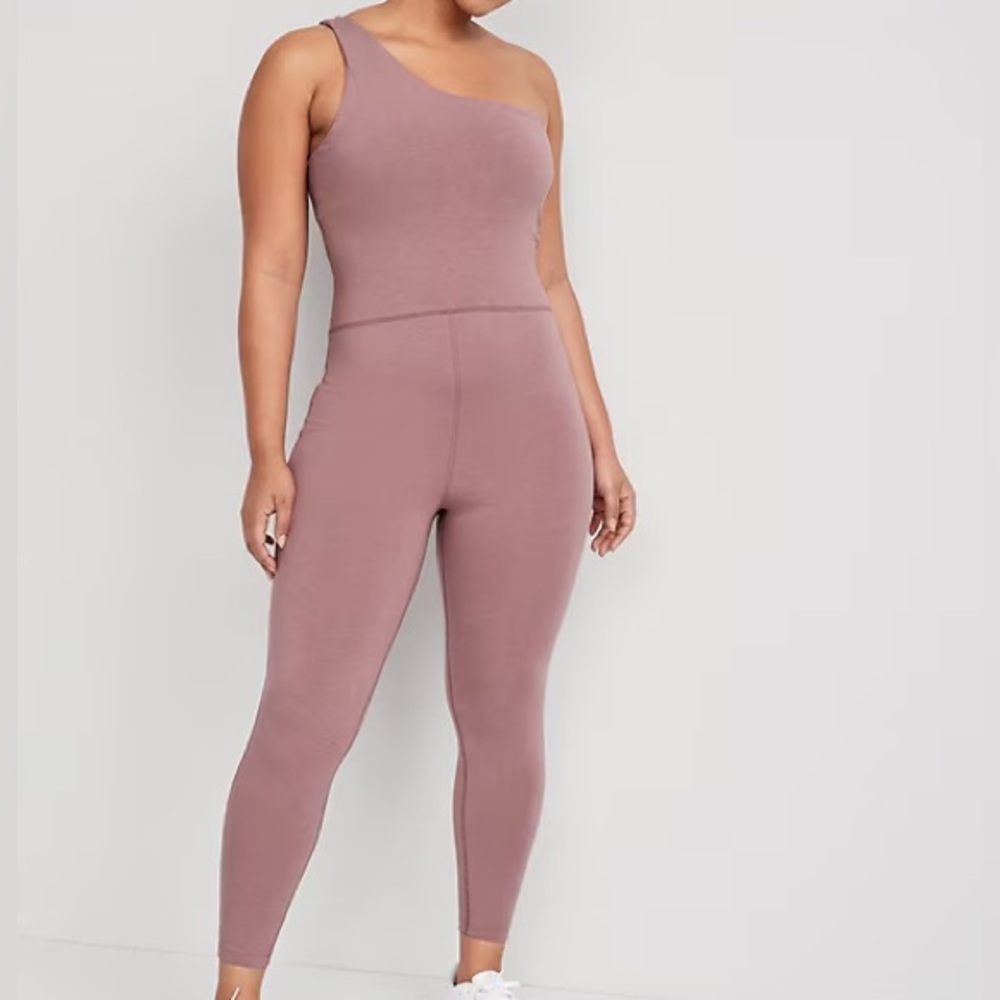 Old Navy Active Women S Mauve Go-Dry PowerChill One-Shoulder 7/8 Bodysuit NWT